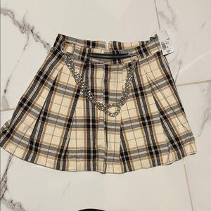 Forever 21 Tan and Black Plaid Mini Skirt with Chain